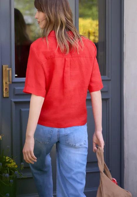 Kurzarm Hemdbluse aus Leinen chili red Kurzarm Hemdbluse aus Leinen chili red