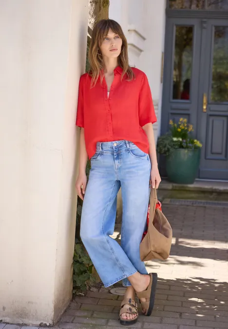 Kurzarm Hemdbluse aus Leinen chili red Kurzarm Hemdbluse aus Leinen chili red