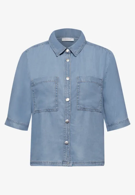 Kurzarm Bluse im Washed-Look Light Blue soft wash