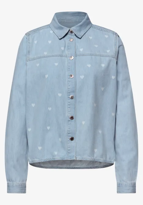 Chemisier avec détails en forme de cœur Light Blue laser washed