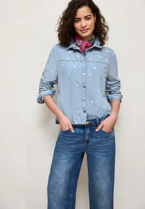 Chemisier avec détails en forme de cœur Light Blue laser washed