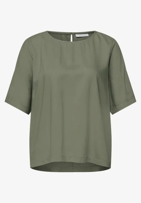 Blouse met korte mouwen en ronde hals in effen kleur Lichen Green