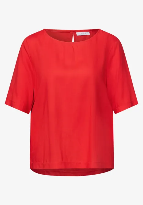 Kurzarm Bluse mit Rundhals in Unifarbe torch red
