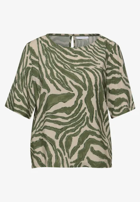 Kurzarm Bluse mit Rundhals und Print Lichen Green