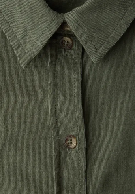 Blouse met korte mouwen in ribfluweel Lichen Green