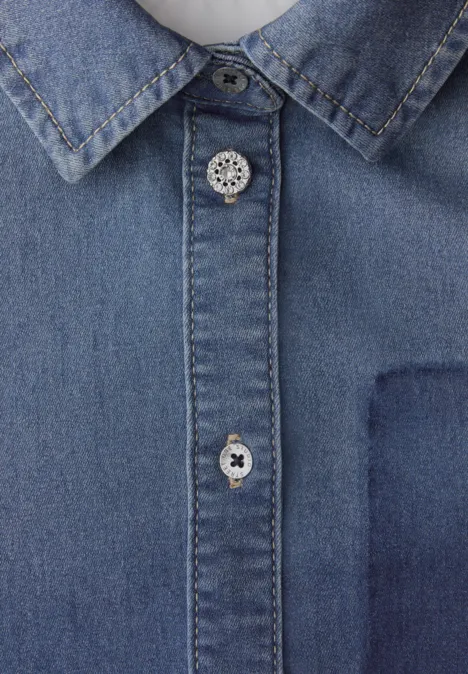 Spijkerblouse met lange mouwen en overhemdkraag mid blue authentic washed
