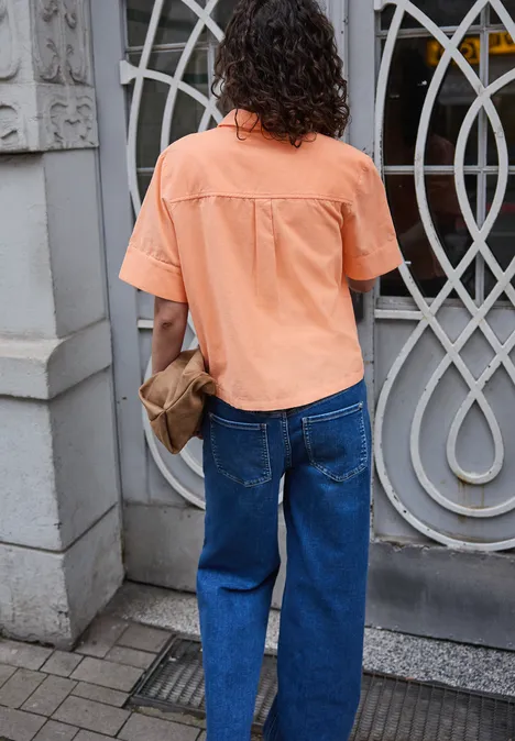 Blouse met korte mouwen in ribfluweel soft tangurine