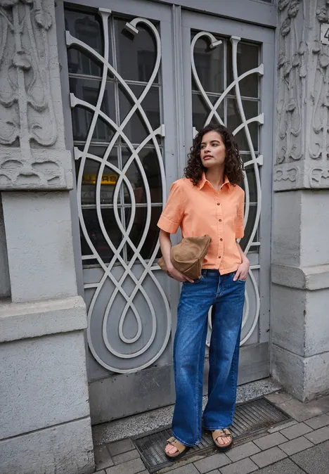 Blouse met korte mouwen in ribfluweel soft tangurine