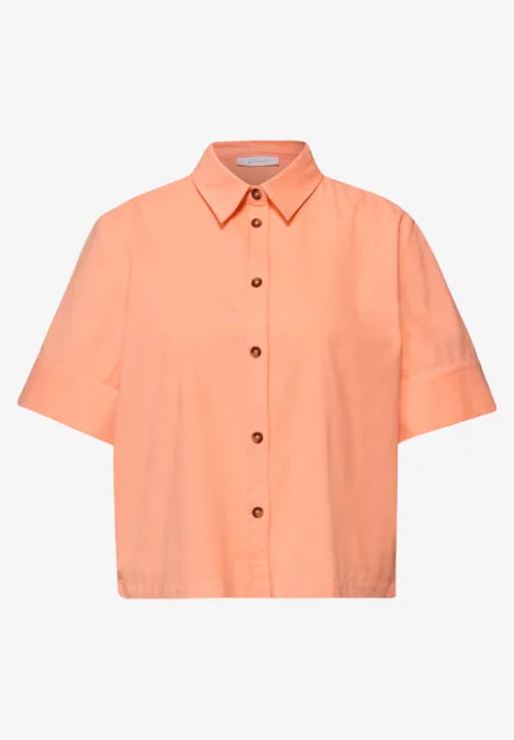 Blouse met korte mouwen in ribfluweel soft tangurine