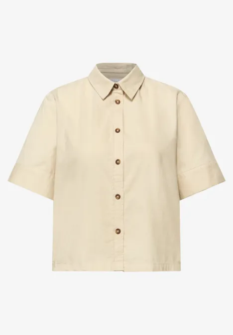 Blouse met korte mouwen in ribfluweel stone sand