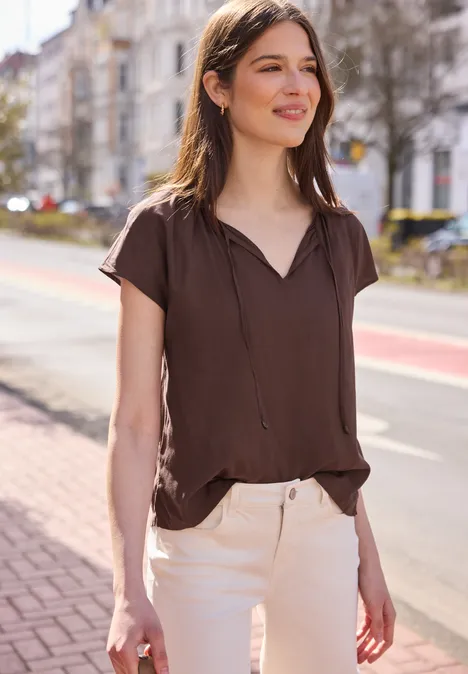 Dropped Shoulder Bluse mit Split Neck mahogany brown