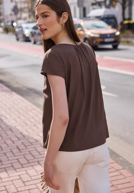 Dropped Shoulder Bluse mit Split Neck mahogany brown