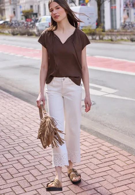 Dropped Shoulder Bluse mit Split Neck mahogany brown