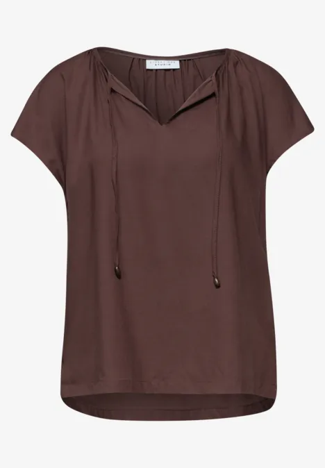 Dropped Shoulder Bluse mit Split Neck mahogany brown