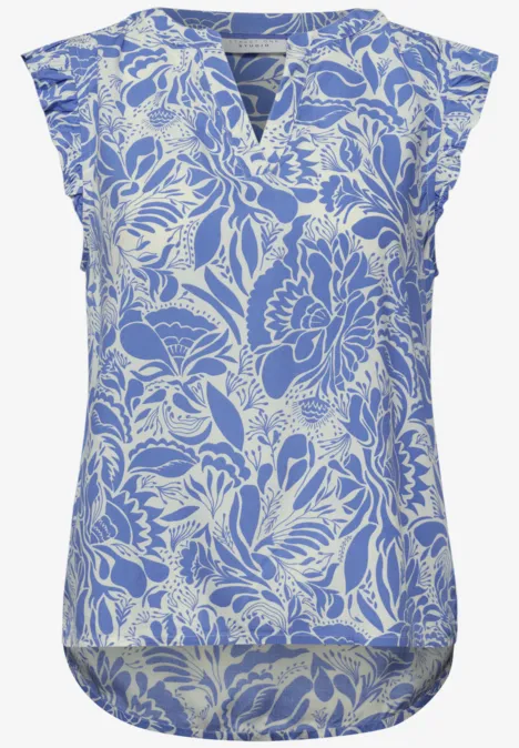 Blusentop mit Split Neck und Volants eventide blue