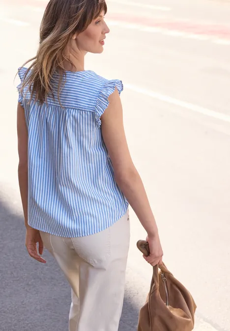 Blusentop mit Split Neck und Volants eventide blue Blusentop mit Split Neck und Volants eventide blue