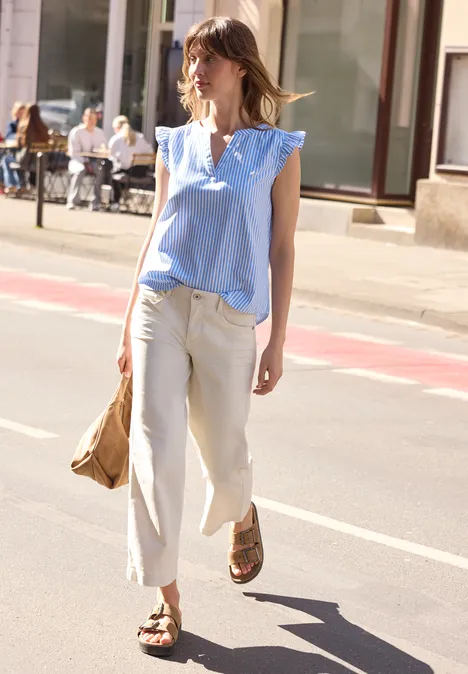 Blusentop mit Split Neck und Volants eventide blue Blusentop mit Split Neck und Volants eventide blue