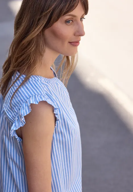 Blusentop mit Split Neck und Volants eventide blue Blusentop mit Split Neck und Volants eventide blue