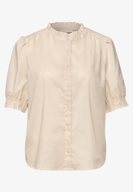 Blouse à manches courtes avec col rond et volants stone sand