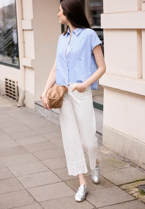 Dropped Shoulder Bluse mit Embroidery eventide blue