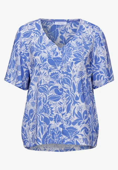 Bluse mit V-Neck und floralem Muster eventide blue