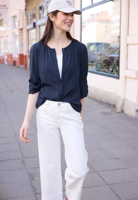 3/4-Arm Bluse mit Rundhals und Knöpfen midnight muse