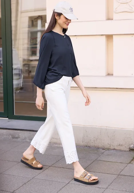 3/4-Arm Bluse mit Rundhals und Knöpfen midnight muse