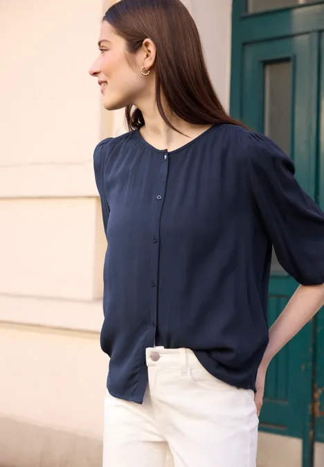 3/4-Arm Bluse mit Rundhals und Knöpfen midnight muse