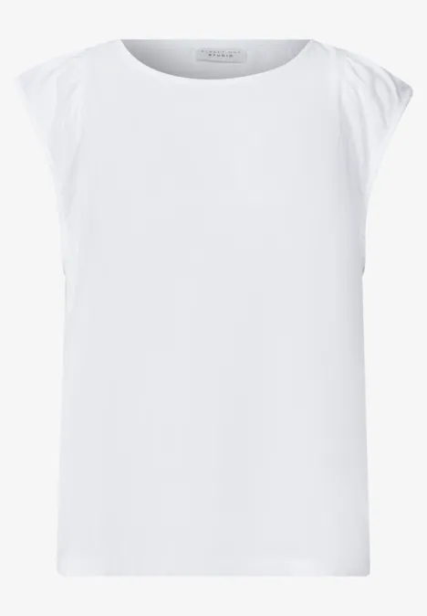 Dropped Shoulder Blusenshirt mit Rundhals White Schlichtes weißes Damen-Shirt mit leichten Schulterüberschnitten.