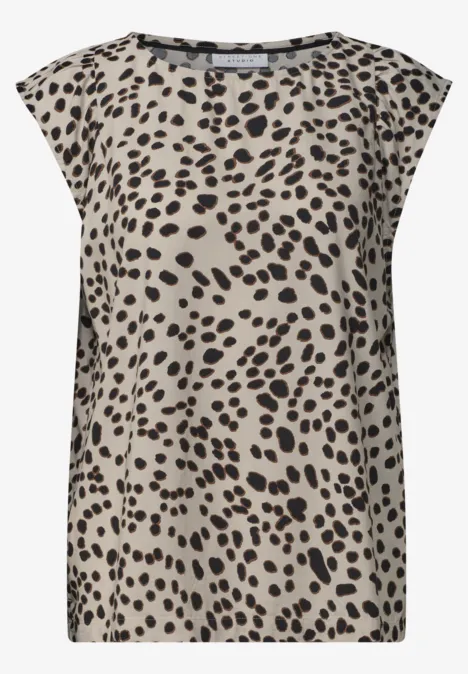 Blouse met afhangende schouders en luipaardprint Black Mouwloze top in beige met zwart luipaardenprint.