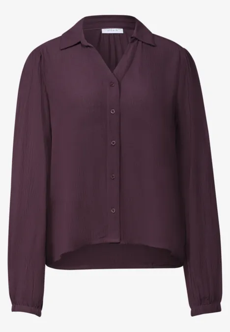Paarse blouse met lange mouwen, kraag en knopen, losse pasvorm
