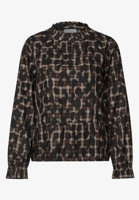 Langärmlige Bluse mit braun-schwarzem Leopardenmuster