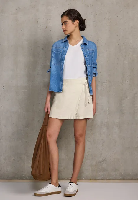 Leinen-Skort im Wickel-Look moonstone sand