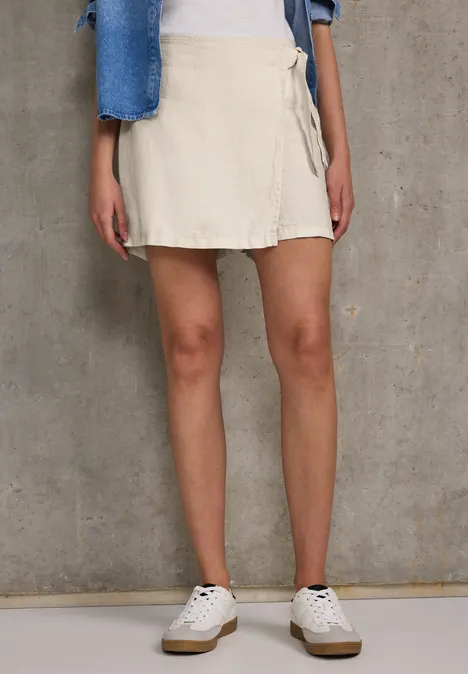 Leinen-Skort im Wickel-Look moonstone sand