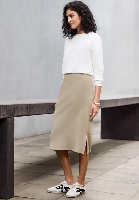 Rippstruktur Bleistiftrock sandshell beige