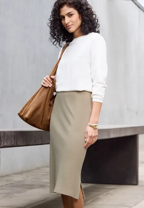 Rippstruktur Bleistiftrock sandshell beige
