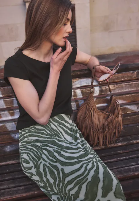 Jupe midi avec motif zèbre Lichen Green