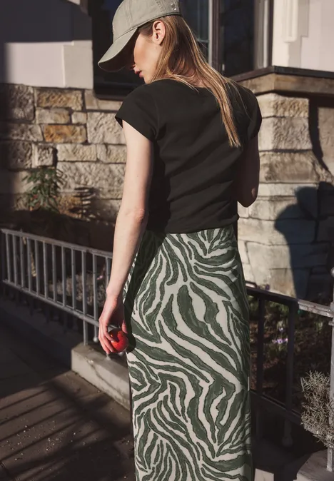 Jupe midi avec motif zèbre Lichen Green