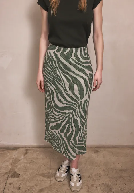Jupe midi avec motif zèbre Lichen Green