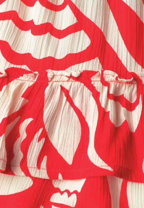 Knielange rok met bloemenpatroon chili red