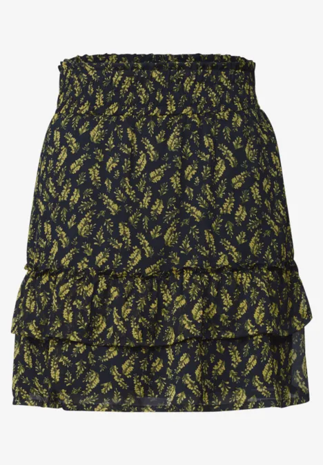 Knielanger Chiffon-Rock mit Print maritime blue Schwarzer Damen-Minirock mit gelbem Blumenmuster und Volants, elastischer Bund