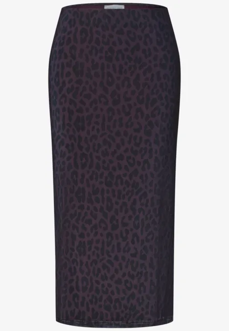 Elegante midi kokerrok met donker luipaardpatroon.