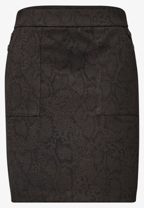 Minirock mit Snake-Print und Knopfdetails charred brown Schwarzer, hautenger Minirock mit dezentem Schlangenhautmuster und geraden Nähten.