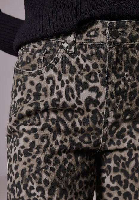 Jeans mit Leo-Print Black