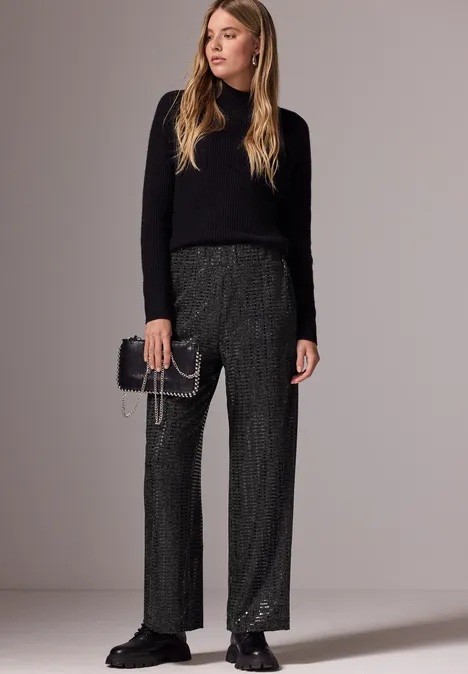 Broek met wijde pijpen en pailletten sparkling black