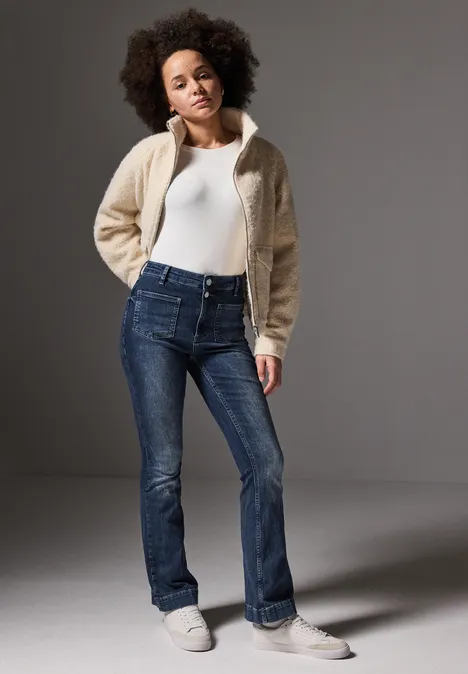 Skinny Flared Jeans dark blue authentic washed
