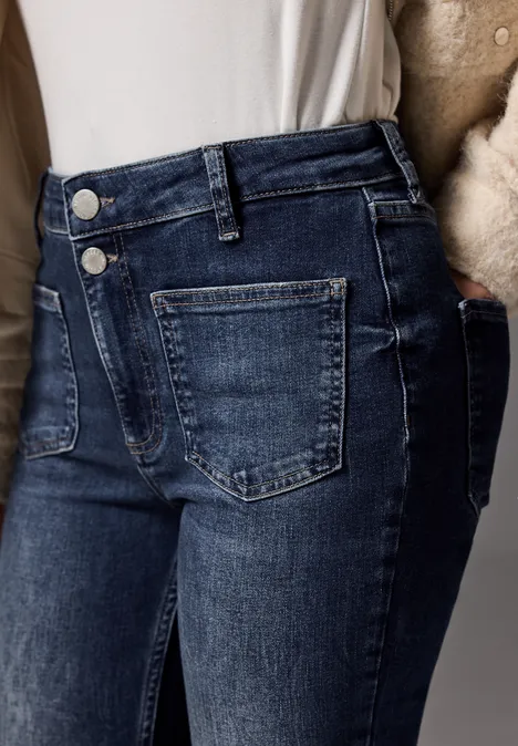 Skinny Flared Jeans dark blue authentic washed
