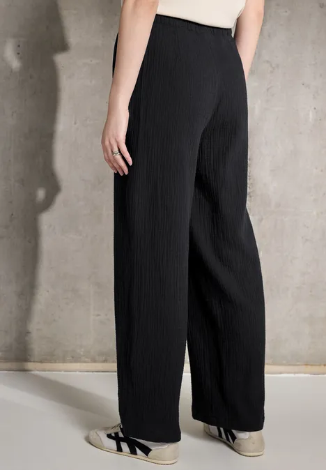 Musselin Wide Leg Hose Black