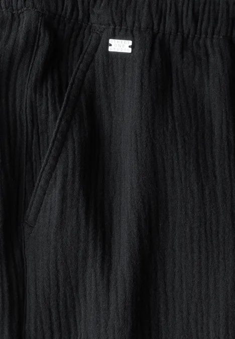 Musselin Wide Leg Hose Black