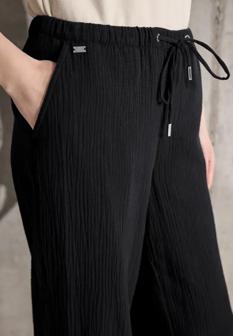 Musselin Wide Leg Hose Black